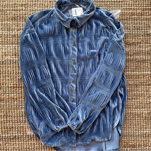 NEW Free People My Best Top Button Down In Eventide Blue - Picture 10 of 16